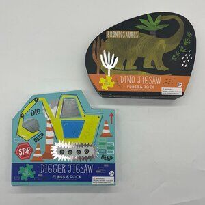 Set of 2 Floss & Rock 20 Piece Puzzles Digger & Dino Brontosaurus Dinosaur EUC